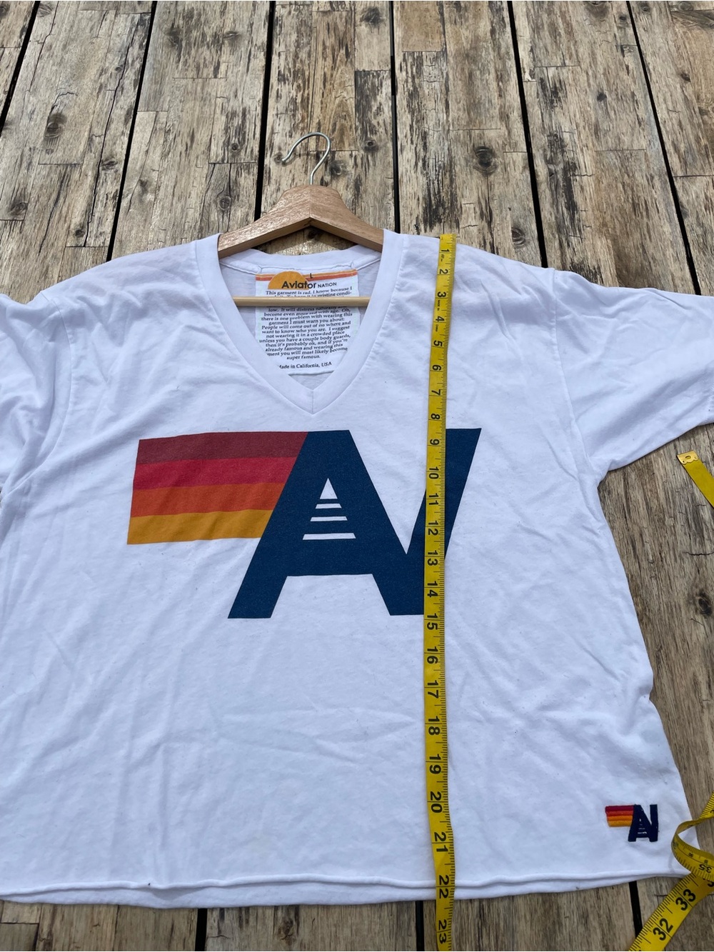 Aviator Nation White V-Neck Tee | Size L - Picture 5 of 5